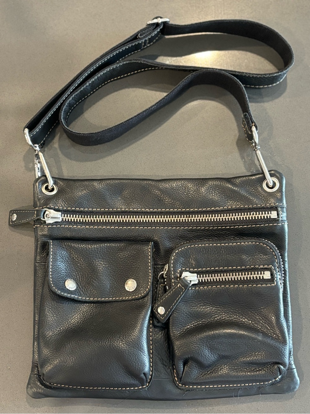 VTG Fossil Sutter Black Pebbled Leather Bag